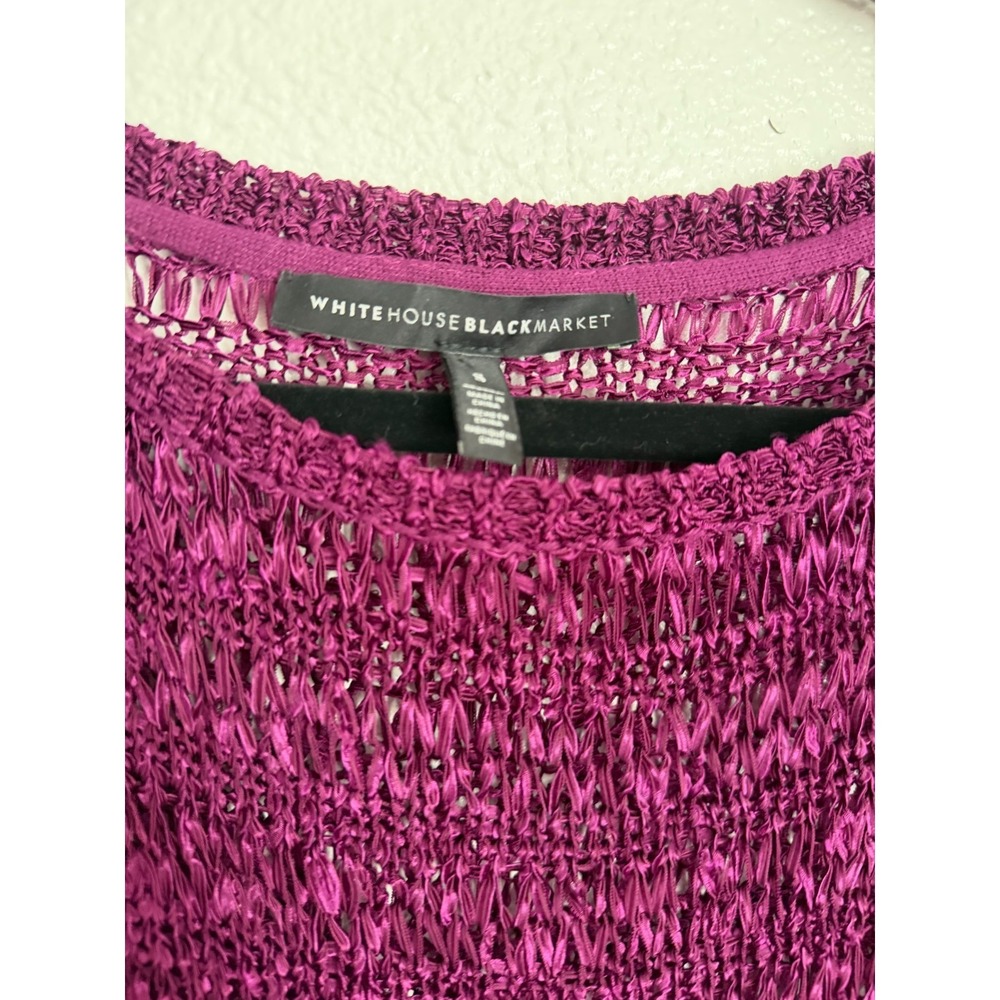 White House Black Market Top Womens Gypsy Purple Open-Stitch Cap Sleeve Slit Hem - Picture 8 of 9
